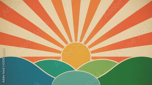 Radiant sunrise bursts above rolling hills, evoking hope, new beginnings, and natural beauty.