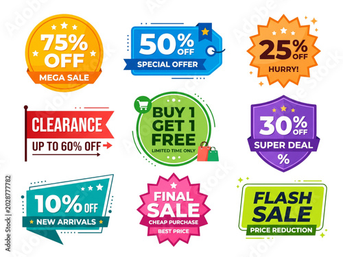 Vibrant Special Offer Badge Bundle With Colorful Sale Discount Labels And Promo Tags