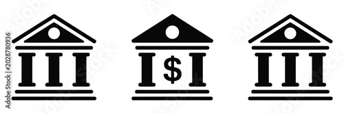 Tableau sur toile Bank Icons with Estate Financial Institution and Government House Symbols for Bu