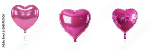 Foto Set of Pink Heart-Shaped Foil Balloons Isolated on White Background, Shiny Valen