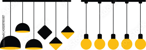 Bild auf Leinwand Modern lighting fixtures, illustration, stylish interior design elements featuring contemporary lamps chandeliers and room ambiance for home decor and architectural visualization