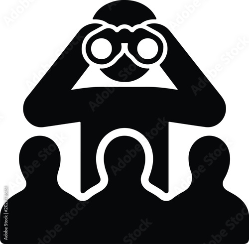 Silhouette vector person using binoculars looking over crowd design