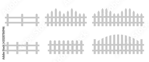 Cuadro en lienzo Set of six light gray picket fence isolated on transparent background, for archi
