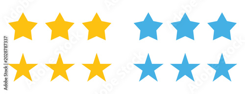 Twelve five pointed star arranged in two rows with yellow and light blue color variations