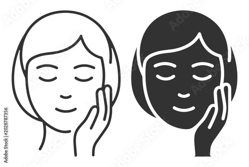 Foto woman face outline icon set with hand on cheek on transparent background