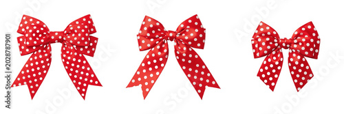 Foto Red Polka Dot Fabric Bows, Isolated Transparent PNG Set for Holiday Packaging, D