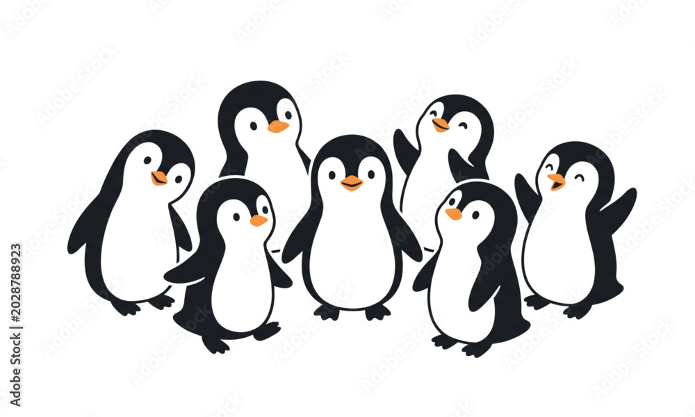 Fototapeta premium Cute cartoon penguin vector group isolated on white background