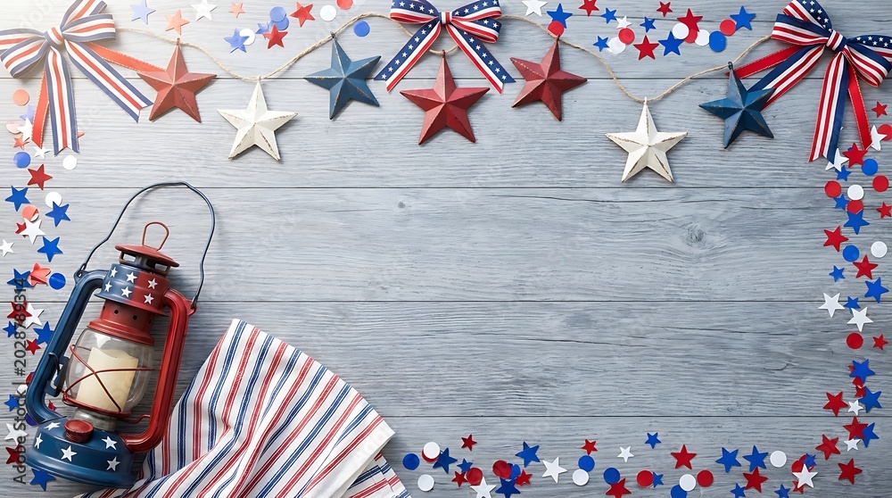 Obraz premium USA independence day happy independence day USA American Independence Day Celebration Decorations and Lantern on Wooden Surface holiday