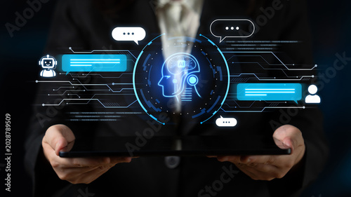 Принти на полотні Futuristic AI assistant with autonomous agent capabilities, AI natural language understanding, and seamless business workflow AI integration
