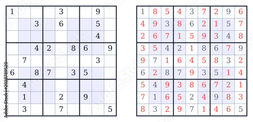 Photos Medium difficulty hyper sudoku math puzzle worksheet with four shaded inner regi