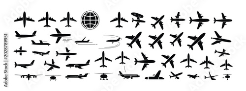 Foto Aircraft icon airplane collection plane symbol logo creative vector set showing
