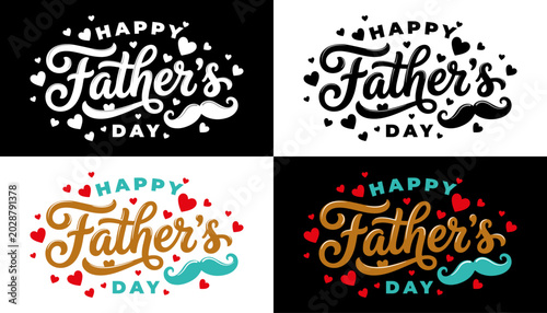 Fotografie Collection of Happy Fathers Day typography designs with hearts and mustache on w