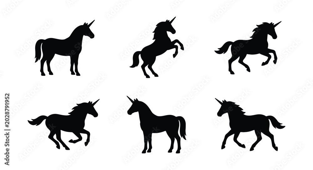 Obraz premium Set of unicorn silhouettes in various poses