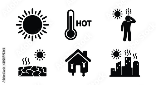 Konstfotografi Set of heat wave and global warming icons