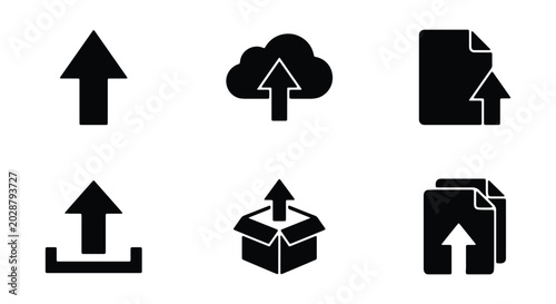 Photos Set of upload icons, vector illustration of various upload symbols including clo