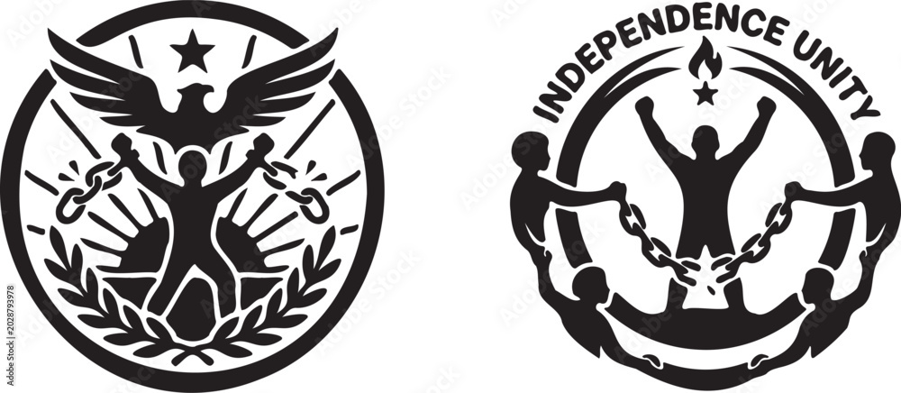 Fototapeta premium Black and white unity and independence icons