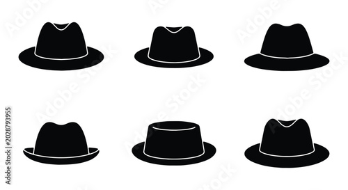 Set of black fedora hats