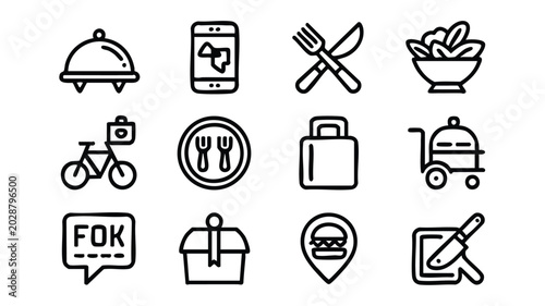 Photos Food delivery icons set including restaurant serving symbols and online ordering