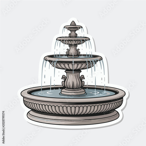 Classic Decorative Water Fountain Vector Illustration Sticker Design