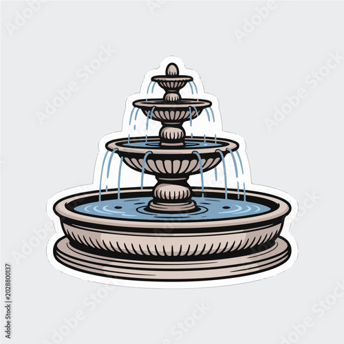 Classic Decorative Water Fountain Vector Illustration Sticker Design