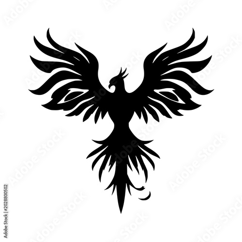 Phoenix silhouette, solid black, vector icon
