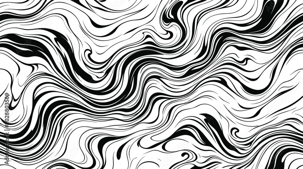 Obraz premium Abstract seamless background, featuring flowing black, liquid marble swirls, on white