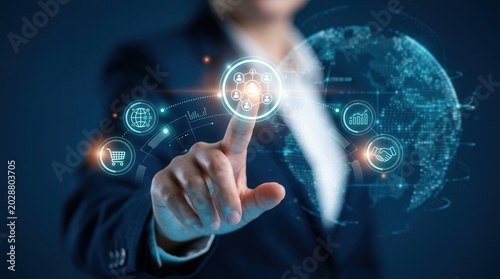 Affiliate marketing concept showing the online business model relationship between merchants, affiliates, and customers.