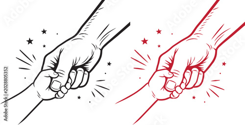 Bild auf Leinwand Two fists punching with stars on in black and red fathers day