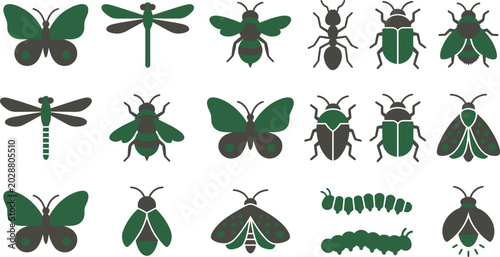 Cuadro en lienzo A collection of stylized insect icons featuring various forest creatures arrange