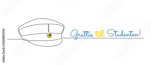 Obraz na płótnie Graduation cap with Swedish congratulation text, greeting card vector illustration
