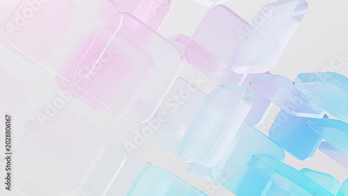 Soft pastel pink and blue glass floating blocks. Creative web backgrounds, modern soft UI elements 3d rendering