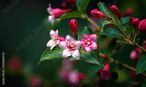 Close-up of pink flowers with dark green leaves