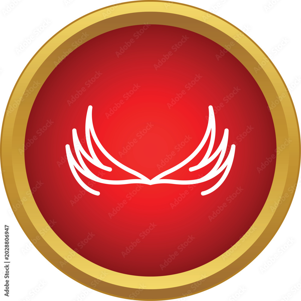 Obraz premium Outline angel wings in a golden framed red circle button