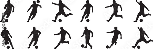 Photos Black silhouettes of soccer players kicking balls