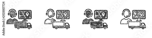Bild auf Leinwand Black and white sketch dispatch icon design set