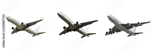 Quadro su tela Airplane Cutout PNG Set, Airplane Taking Off Bottom View Transparent Background,