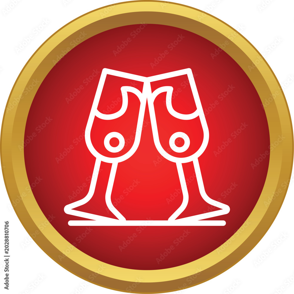Fototapeta premium Celebration toast icon featuring two champagne glasses clinking in a red circle