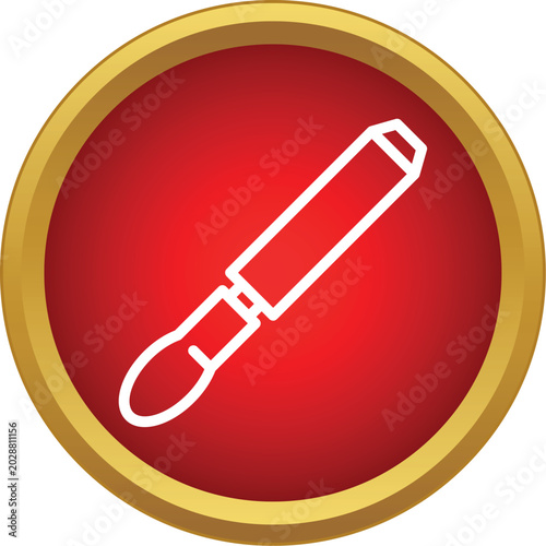 Fényképezés Wood carving gouge tool outline on a red circle with gold border
