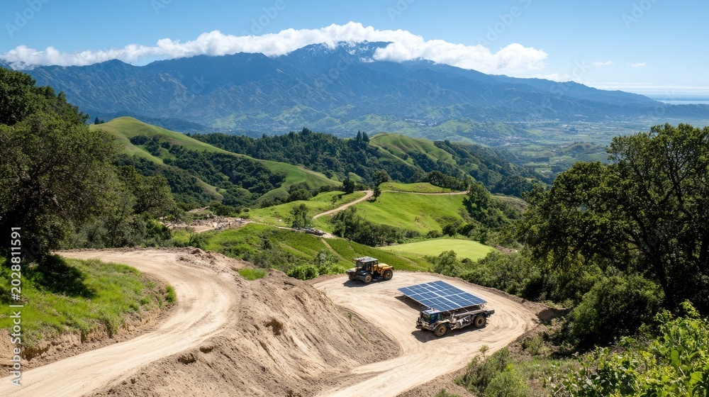 Fototapeta premium Solar panel installation mountain landscape