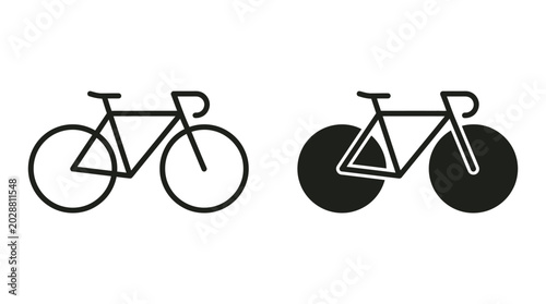 The bicycle icon represents a road bike frame with circular wheels in both outlined and solid dark formats for sports and urban mobility.