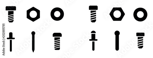 Hardware icons with bolt nut screw flat