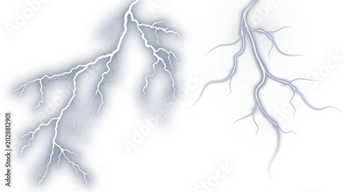 Photos White lightning bolt graphics with soft glow on white background electricity eff