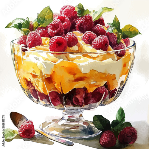 Tableau sur toile Trifle, whimsical watercolor vector illustration with vibrant highlights and delicate strokes, isolated on a white background
