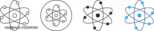 Foto Set of four atom icons representing science and physics with different styles of