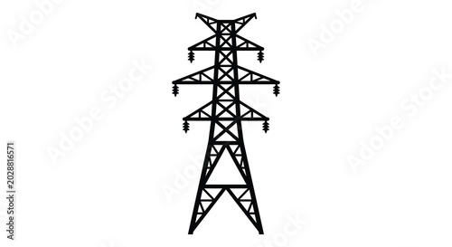 Quadro su tela Electricity pylon silhouette against a white background