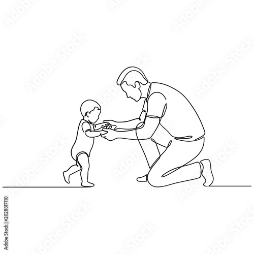 Photos Father and Baby First Steps, Minimalist Line Art Drawing