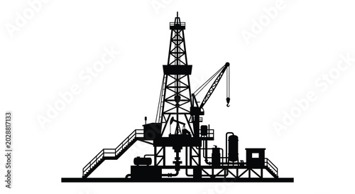 Oil derrick silhouette against a white background