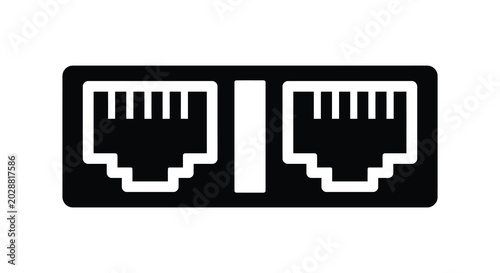Canvas Print dual rj45 network port icon black and white silhouette