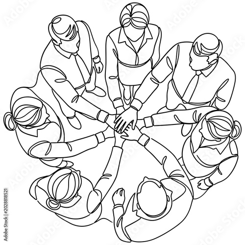 Billede på lærred Teamwork and unity: people joining hands in a circle, concept of collaboration a
