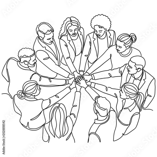 Tableau sur toile Diverse group of people joining hands in circle, teamwork and unity concept